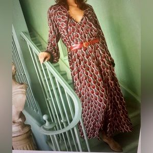 Natalie Martin Fiore Maxi Dress in Tulip Print Venetian Red size XS